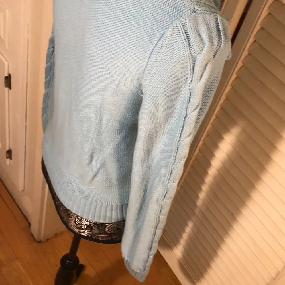 Girls Flutter Sweater in Ice Blue by Lands End. 100% Cotton. Girls Large 14.